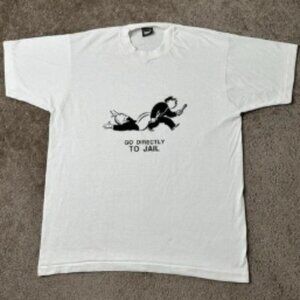 Vintage Mens Tshirt 80s Screen Stars GO DIRECTLY TO JAIL, Streetwear Y2K Size XL